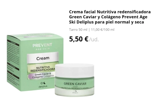 Crema facial Nutritiva redensificadora Green Caviar y Colágeno Prevent Age Ski/ MERCADONA Crema facial Nutritiva redensificadora Green Caviar y Colágeno Prevent Age Ski/ MERCADONA