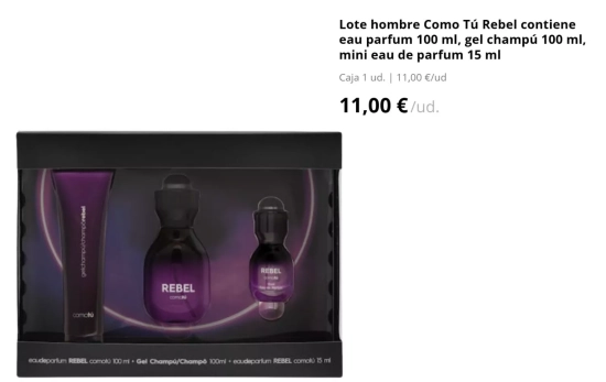 Lote para regalo eau de parfum hombre Como Tú Rebel/ MERCADONA Lote para regalo eau de parfum hombre Como Tú Rebel/ MERCADONA