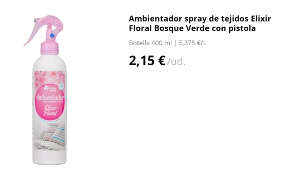 Ambientador spray de tejidos Elixir Floral Bosque Verde con pistola/ MERCADONA Ambientador spray de tejidos Elixir Floral Bosque Verde con pistola/ MERCADONA