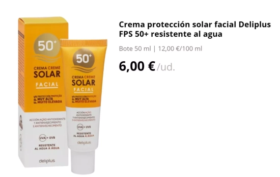 Crema protección solar facial Deliplus FPS 50+/ MERCADONA Crema protección solar facial Deliplus FPS 50+/ MERCADONA