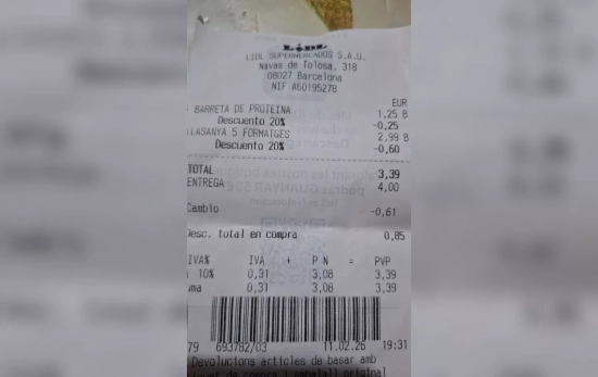 El recibo de Lidl con solo un 20% de descuento aplicado X El recibo de Lidl con solo un 20% de descuento aplicado X