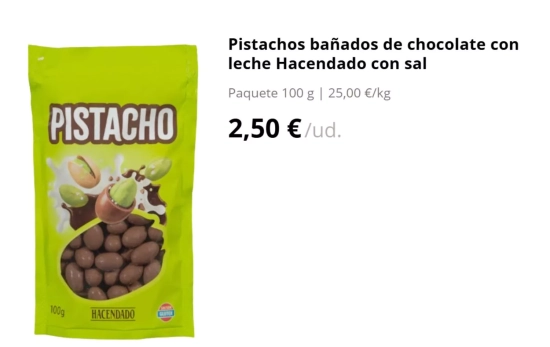 Pistacho recubierto de chocolate/ MERCADONA Pistacho recubierto de chocolate/ MERCADONA