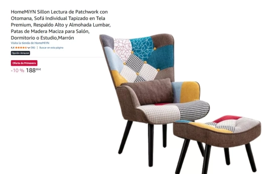 Sofá orejero estilo patchwork/ AMAZON Sofá orejero estilo patchwork/ AMAZON