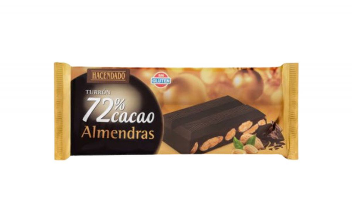 Turrón de chocolate negro 72% Hacendado con almendras / MERCADONA